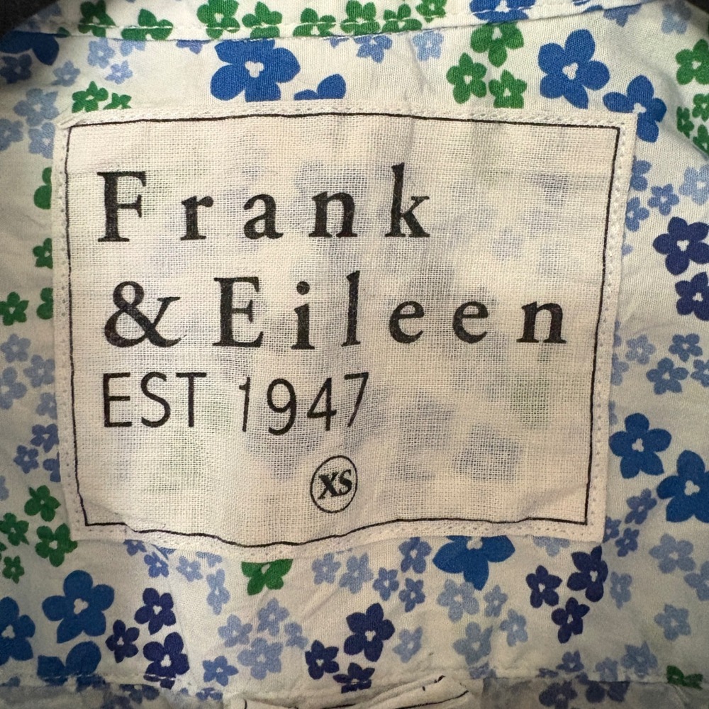 Frank & Eileen Womens XS Barry Shirt Blue Green Floral Ditsy Cotton Button Up - Picture 3 of 8